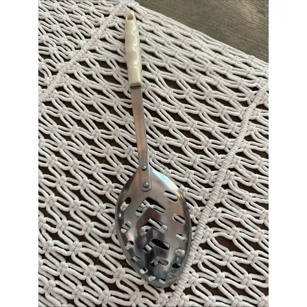 Vintage 60s/70s Household Japan Stainless Steel Cornflower Slotted Serving Spoon